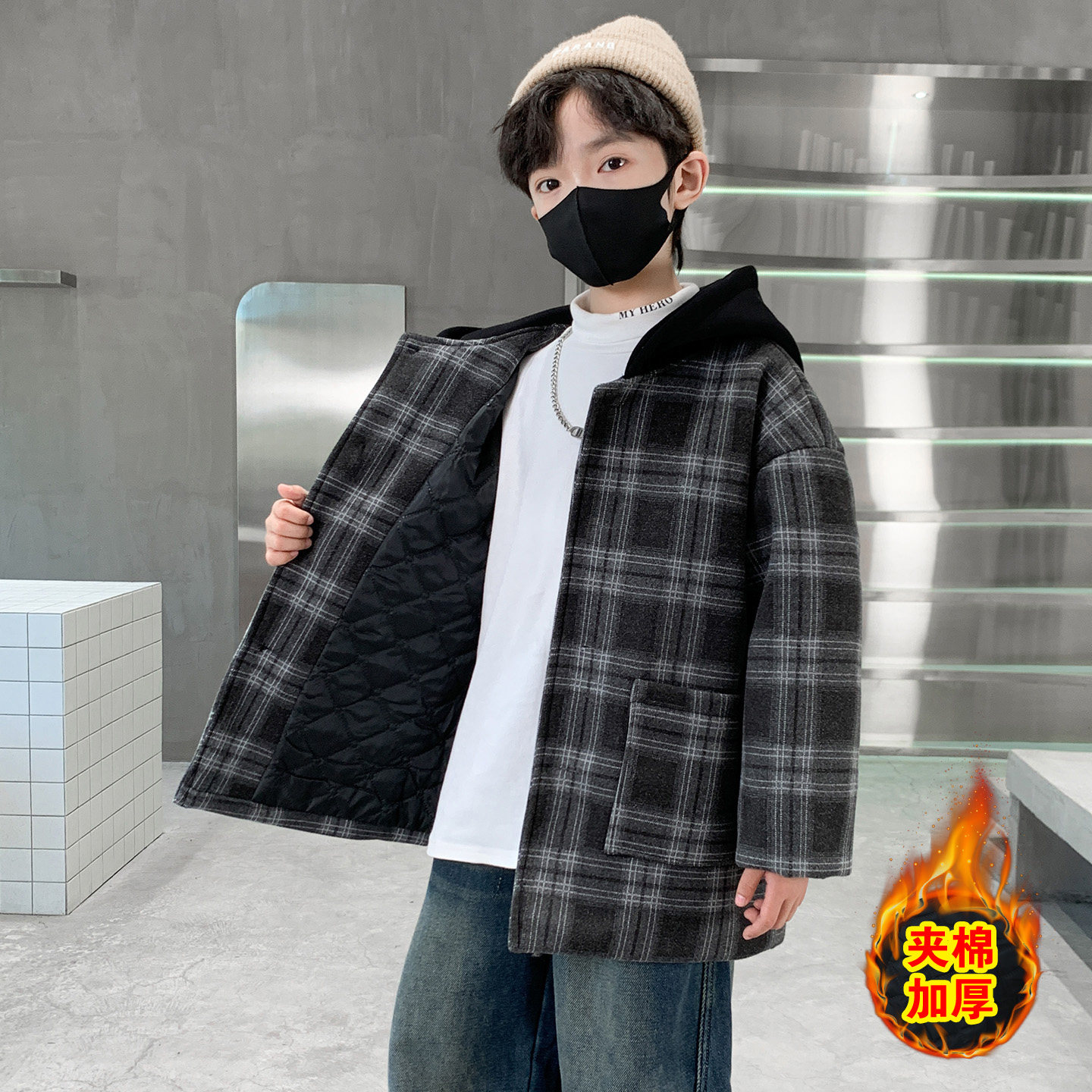 男童秋冬夹棉外套加厚休闲大衣潮