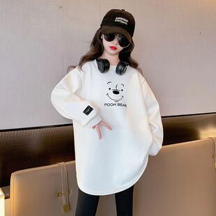 女童加绒长袖t恤秋冬新款中大儿童洋气卡通上衣中长款百搭打底衫