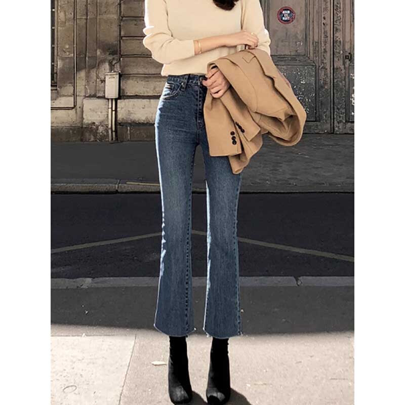 LILY MOST复古蓝微喇叭牛仔裤女秋冬高级感加绒显瘦小个子九分裤