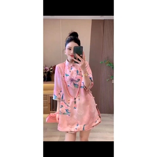 立领盘扣印花收腰显瘦气质两件套 2025春夏醋酸新款 新中式 国风套装