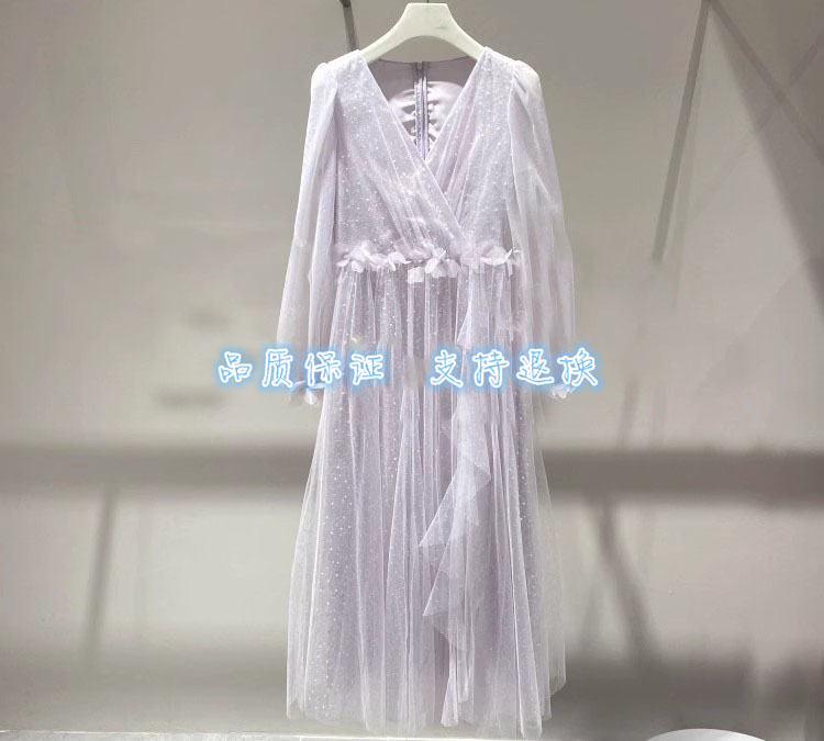 现货速发2023年春款珠片泡泡袖连衣裙CTA1084220