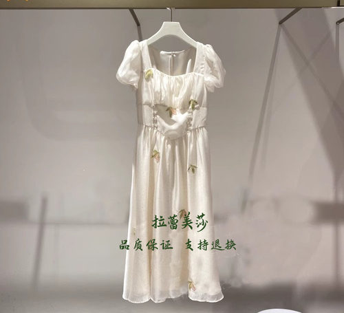 现货速发2024夏新款复古灯笼袖收腰连衣裙CLA2081380