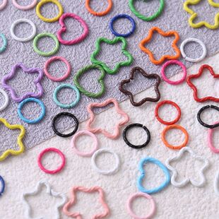 彩色烤漆五角星爱心圆圈开口圈单圈压花跳环连接圈 diy饰品配件