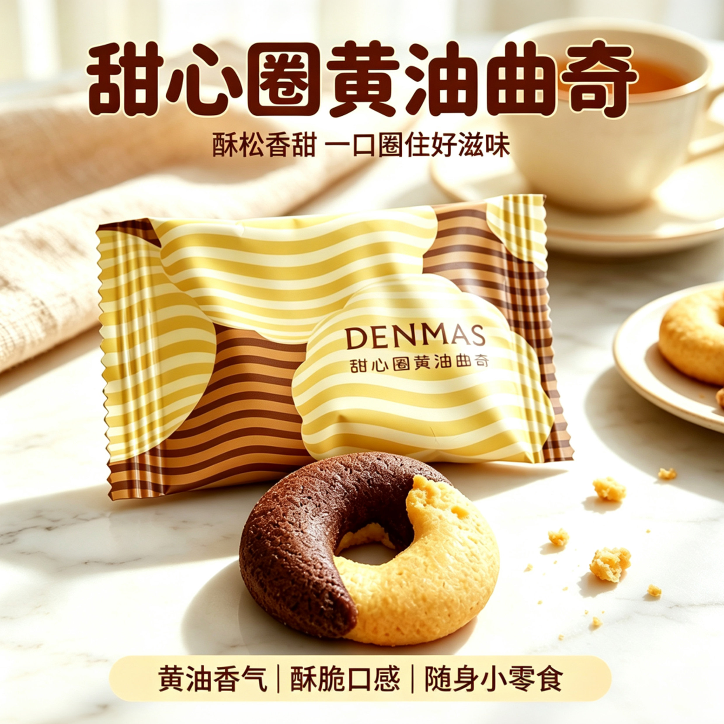 丹玛仕DENMAS甜心圈黄油曲奇饼干网红环形双色曲奇茶点心休闲零食