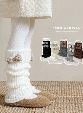 女童秋冬袜套可爱蝴蝶结翻边堆堆袜女孩保暖腿套儿童针织小腿袜