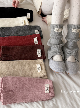 女童冬季袜套秋冬加厚针织堆堆袜复古咖色开叉布标韩系ins小腿袜