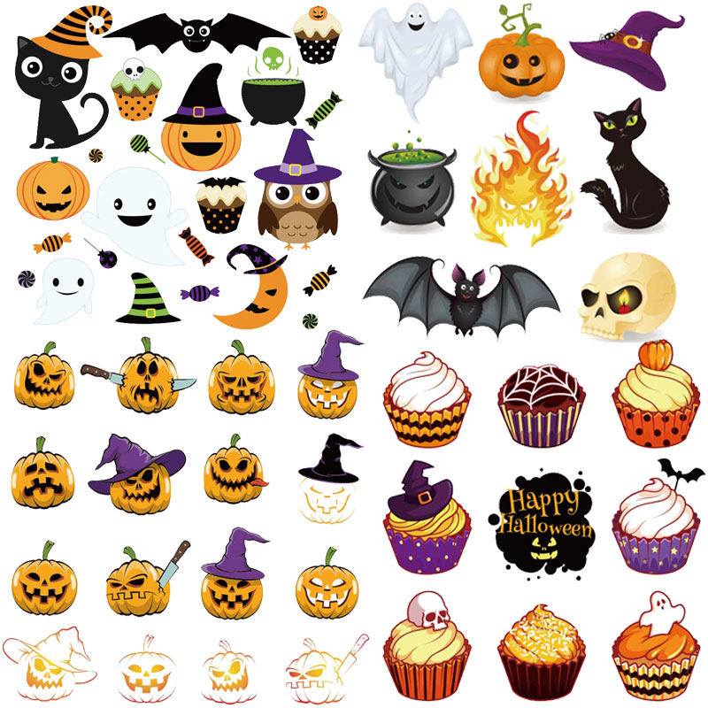 万圣节南瓜图案可熨烫大号衣服装饰贴热转印柯式潮流胶印烫画贴