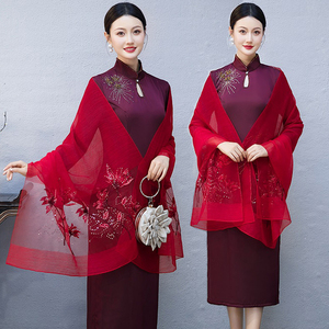 春秋夏刺绣中国风喜妈妈婚宴披肩