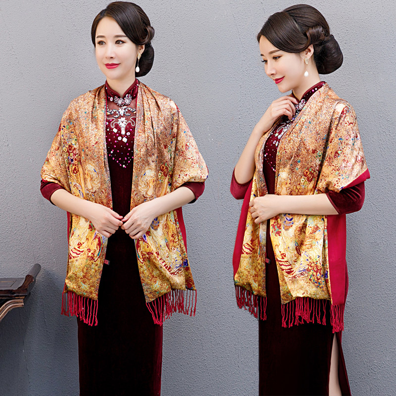 春秋冬女装双层百搭数码喷绘旗袍披肩婚宴妈妈保暖长披肩围巾两用,服饰配件/皮带/帽子/围巾,围巾/丝巾/披肩,淘宝优惠券,粉丝福利购,淘宝优惠卷