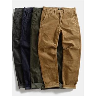 重磅灯芯绒复古直筒工装裤灯草绒日系休闲裤条绒裤男士宽松长裤子