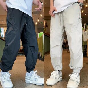裤 宽松束脚工装 潮牌时尚 百搭速干拉链口袋休闲裤 潮 夏季 男美式 薄款