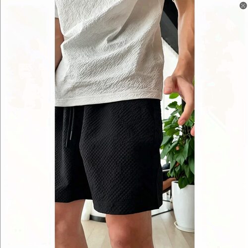 藏青色泡泡纱4分短裤男士夏季薄款美式速干运动裤不过膝五分中裤