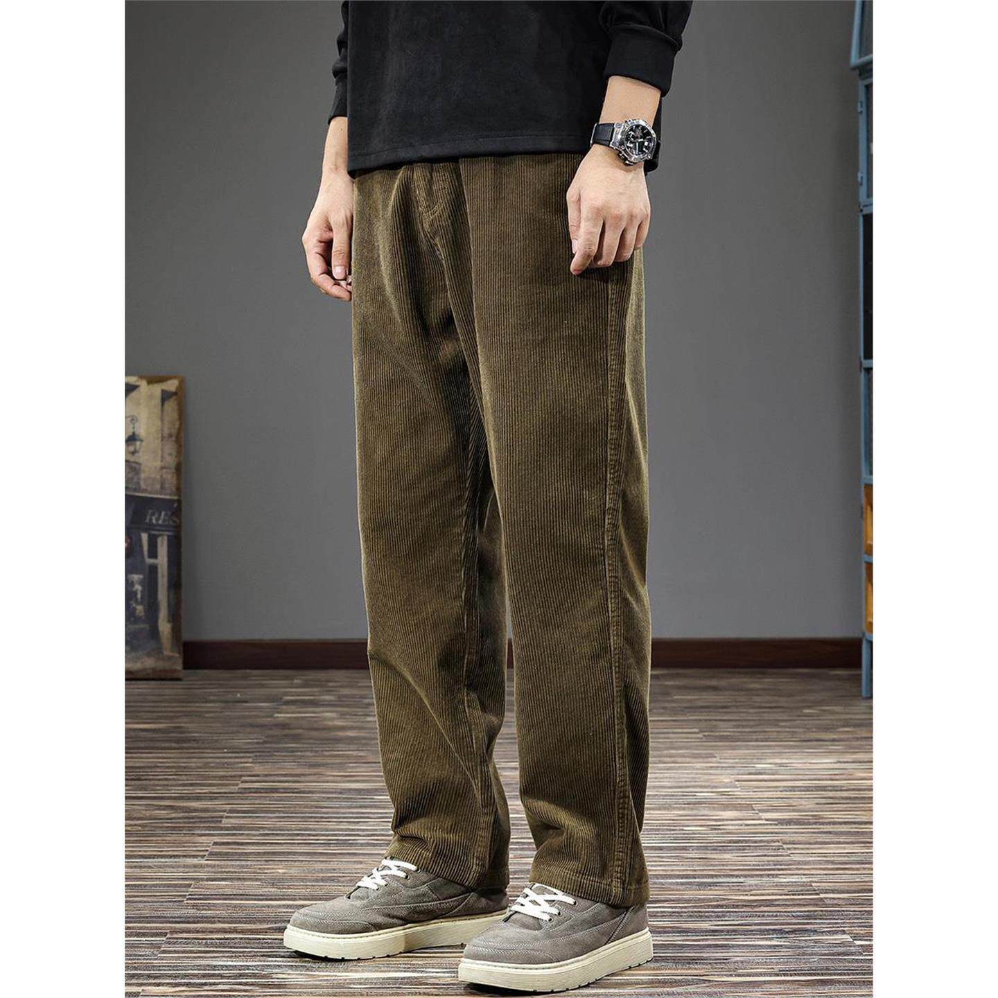 秋季灯芯绒休闲裤男高端阔腿垂感宽松直筒裤重磅300g美式潮流长裤,男装,休闲裤,淘宝优惠券,粉丝福利购,淘宝优惠卷