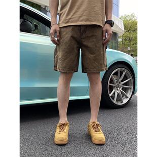 夏季工装休闲短裤男款修身五分裤潮牌中裤5分马裤咖啡色青年2025