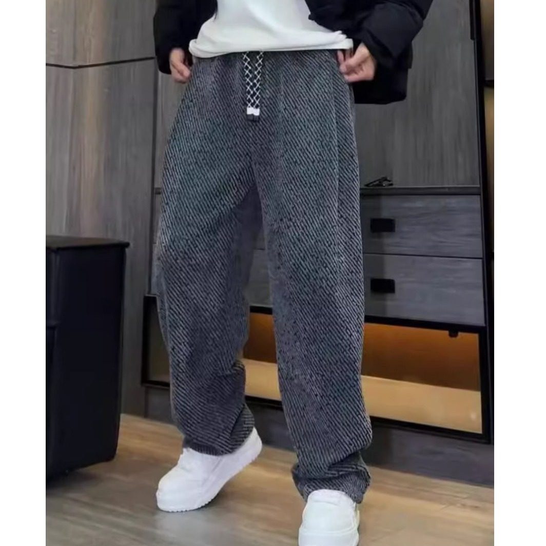 秋冬新款满天星斜条纹宽松直筒休闲裤男士高级慵懒垂感拖地阔腿裤,男装,休闲裤,淘宝优惠券,粉丝福利购,淘宝优惠卷