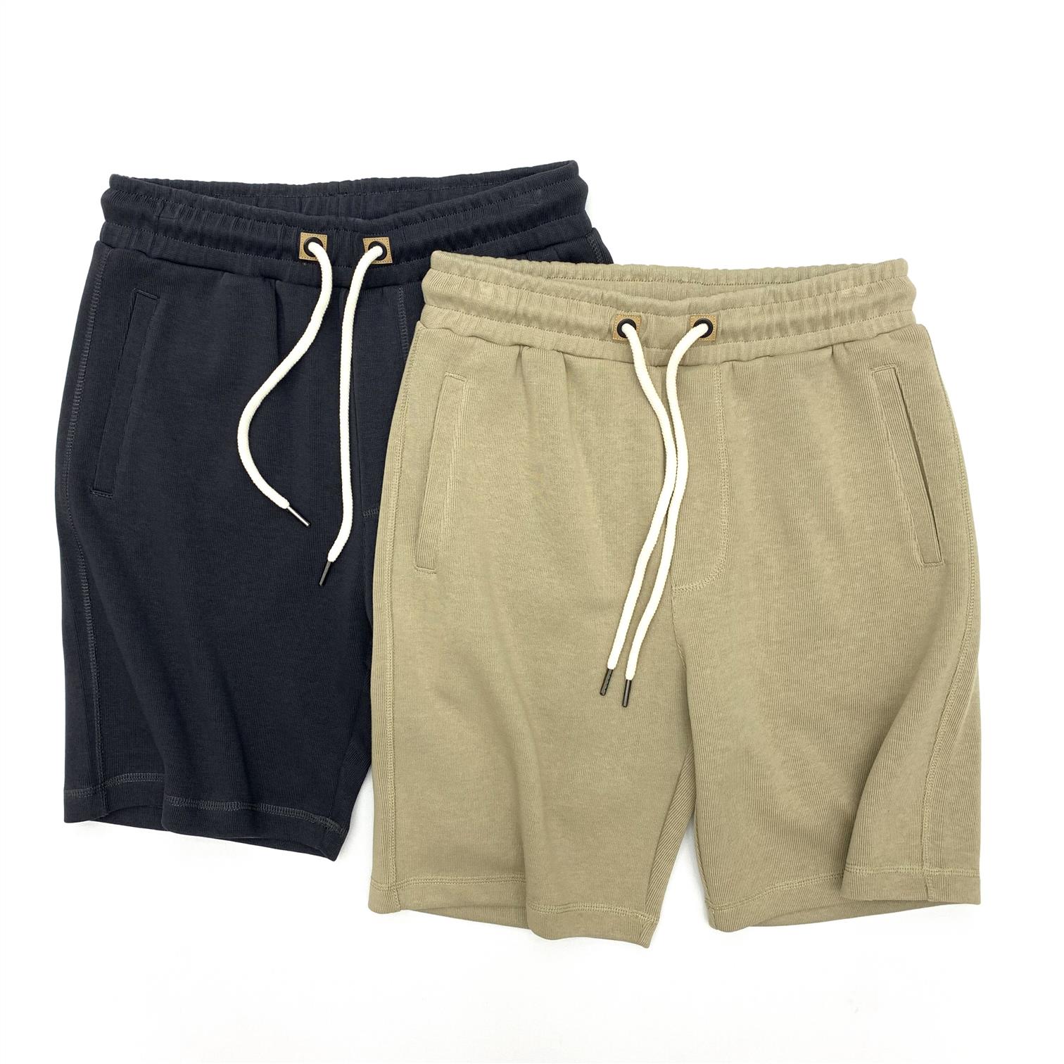 重磅针织短裤男日系复古纯色慵懒松紧腰抽绳运动宽松休闲五分裤男