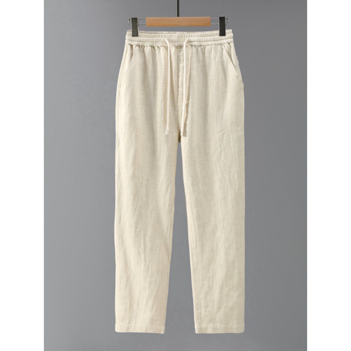 棉麻直筒长裤男士透气复古百搭系带棉麻布料休闲裤宽松纯色亚麻裤