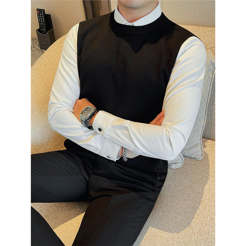 衬衫领两件套毛衣男长袖秋冬