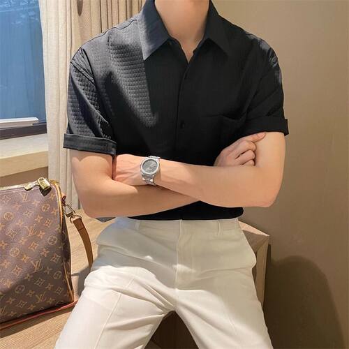 夏季轻奢高级感宽松短袖衬衫