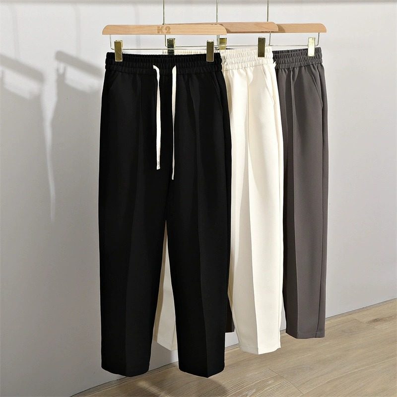 松紧垂感冰丝西裤男士夏季薄款潮牌大码休闲长裤宽松直筒西装裤子