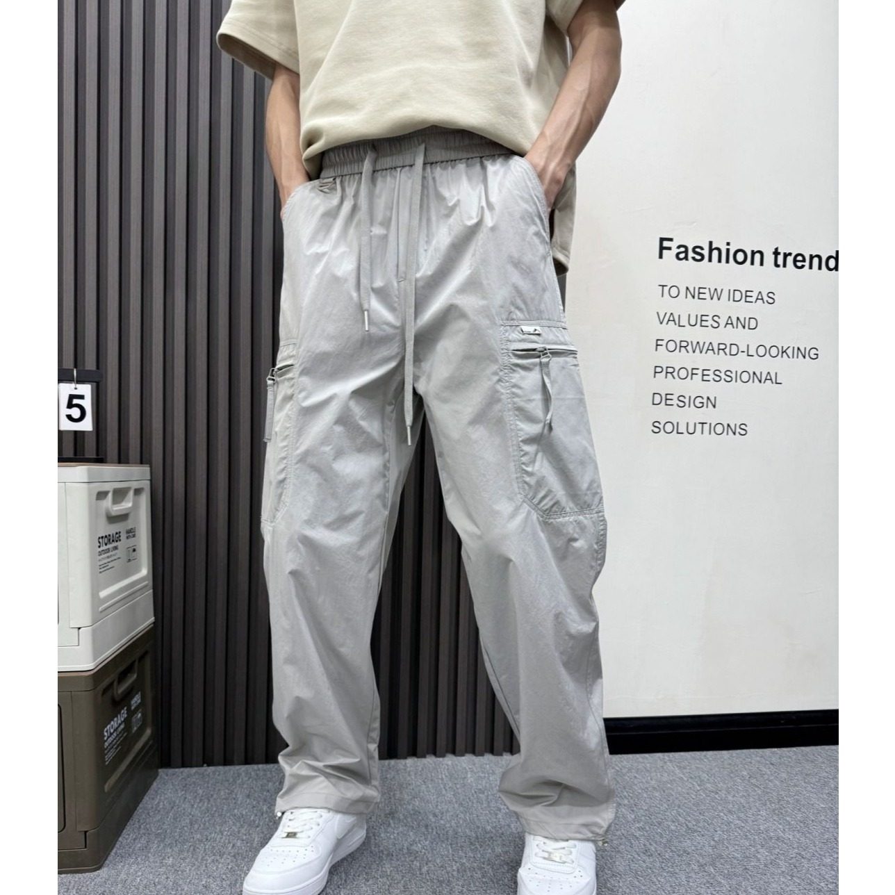 春秋拉链口袋工装休闲裤男百搭直筒宽松拖地裤轻薄速干运动哈伦裤,男装,休闲裤,淘宝优惠券,粉丝福利购,淘宝优惠卷