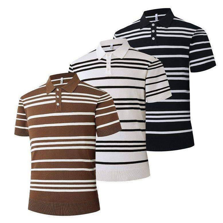 2026夏季新款男士商务针织POLO衫时尚休闲百搭条纹冰丝短袖T恤衫,男装,Polo衫,淘宝优惠券,粉丝福利购,淘宝优惠卷