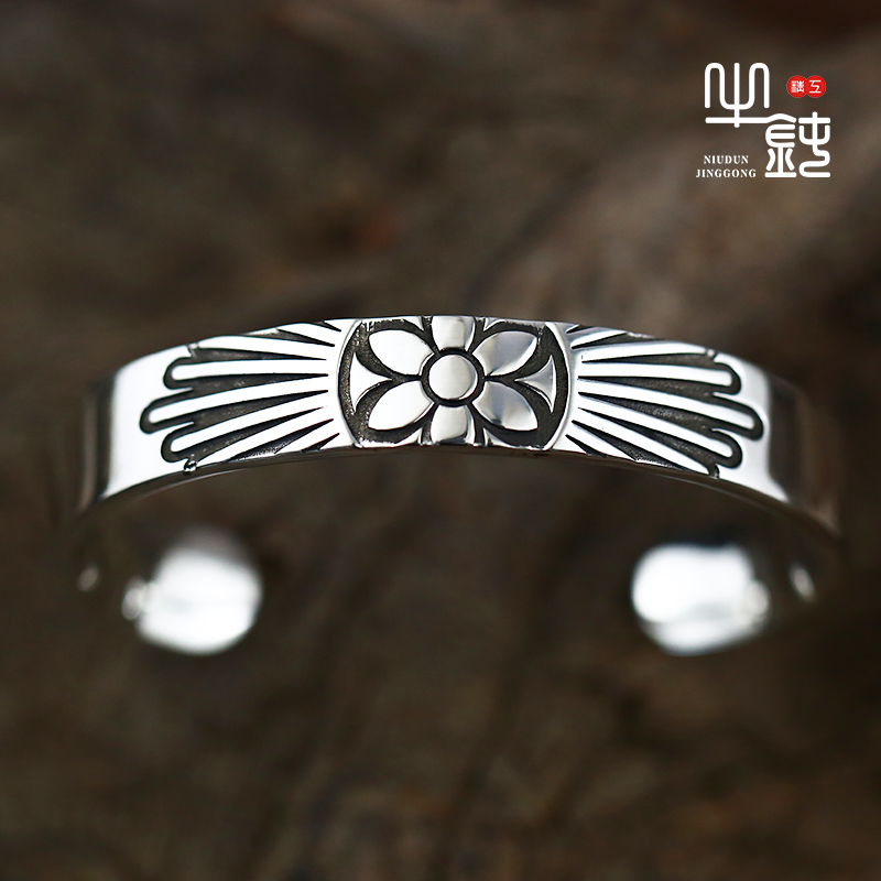 欧美复古朋克风925银手镯