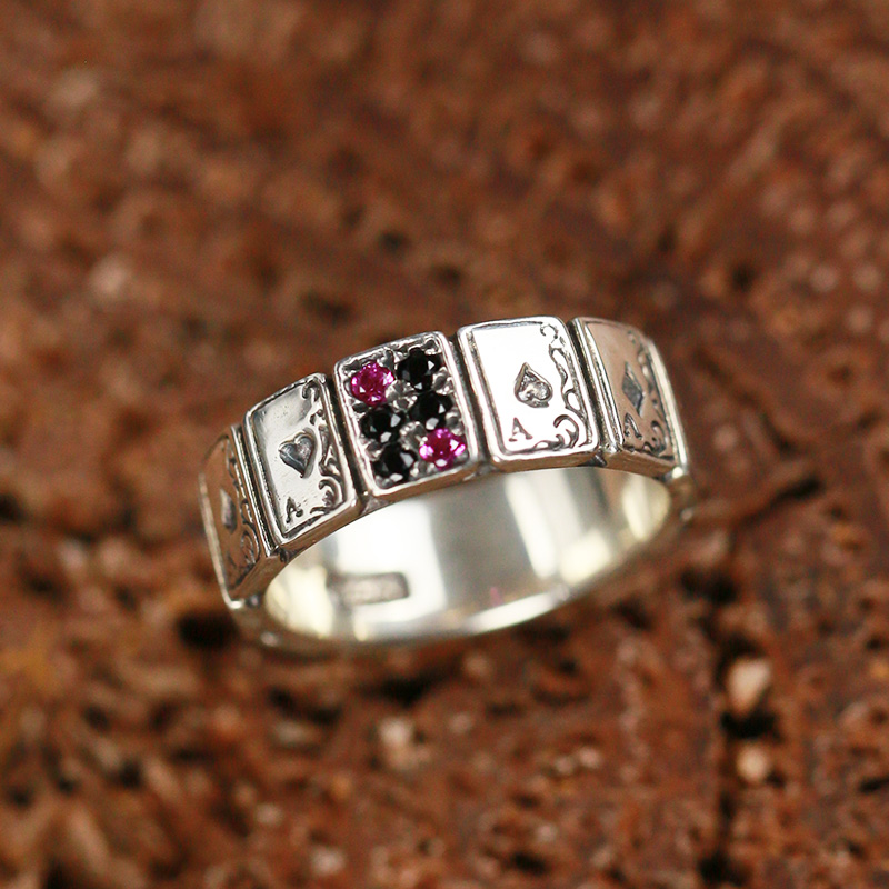 牛钝精工王炸扑克牌925纯银戒指