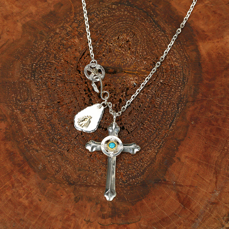 牛钝精工 高桥雷鸟十字架上金羽毛项链925银套链男女个性百搭情侣