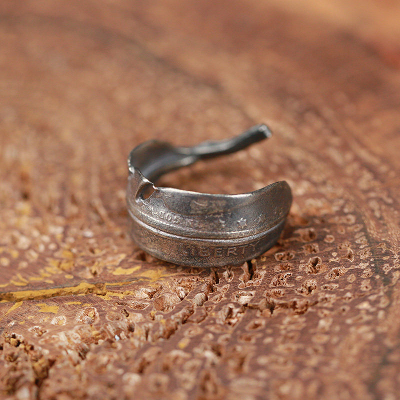 牛钝 nw摩根银币羽毛戒指纯银925开口戒指男女银饰指环手工制作