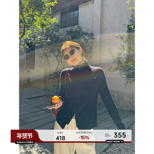 YANGLE_山羊绒针织开衫女2025秋冬新款韩系慵懒高领110支羊毛外套