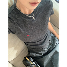 YANGLE_正肩短袖女t恤2025新款夏季轻薄羊毛修身弹力显瘦灰色上衣