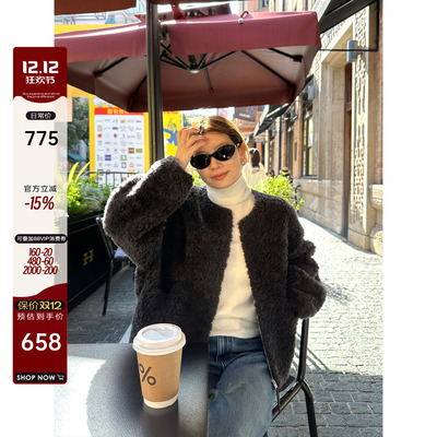 皮毛一体半卷毛皮草短外套