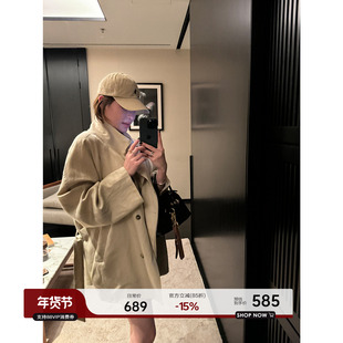 YANGLE_亚麻风衣女款2025年新款秋季插肩袖宽松廓形立领休闲外套