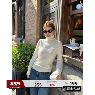 YANGLE_白色毛衣女2025冬季新款韩系慵懒绵羊毛山羊绒堆堆领上衣