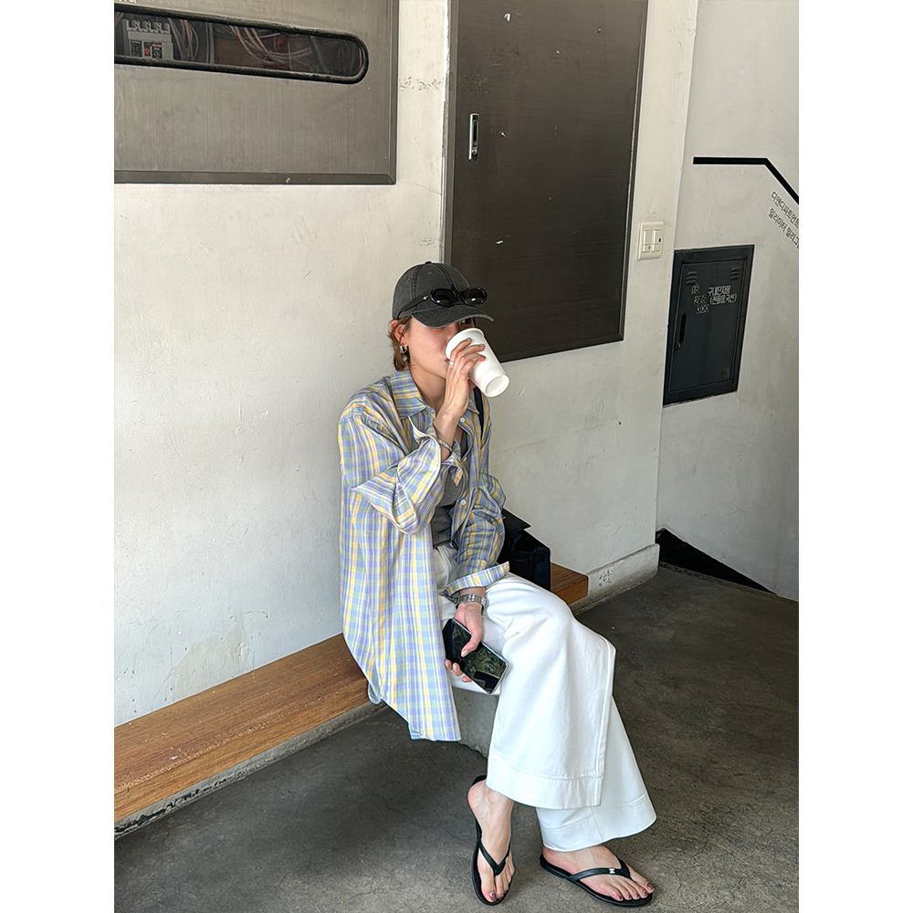 YANGLE_天丝亚麻衬衫女2025新款夏季中长款轻薄宽松廓形条纹上衣