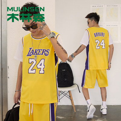木林森男女款短冰丝短袖套装休闲短裤圆领T恤两件组合装篮球服潮T