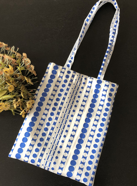 韩版清爽新款蓝莓泡泡欧根纱提花单肩包蓝色圆点休闲布袋女包