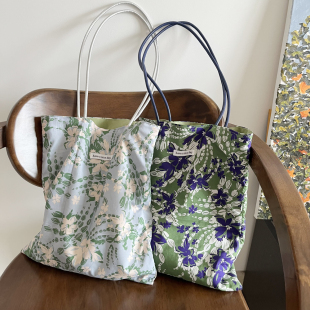 小众设计PU肩带单肩包森系通勤清新文艺女包薄款 精梳棉单肩包布袋