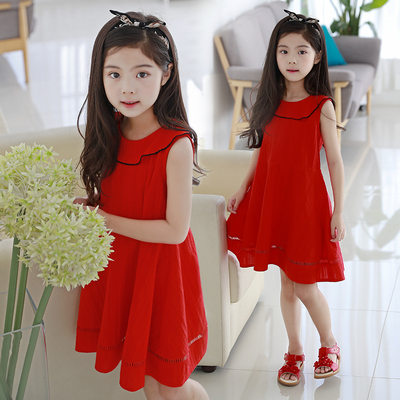 韩版夏季纯棉公主风红色女童装