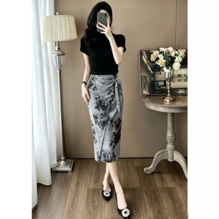 超仙水墨印花半身裙女2026超火御姐气质初夏一整套纯欲高级感穿搭