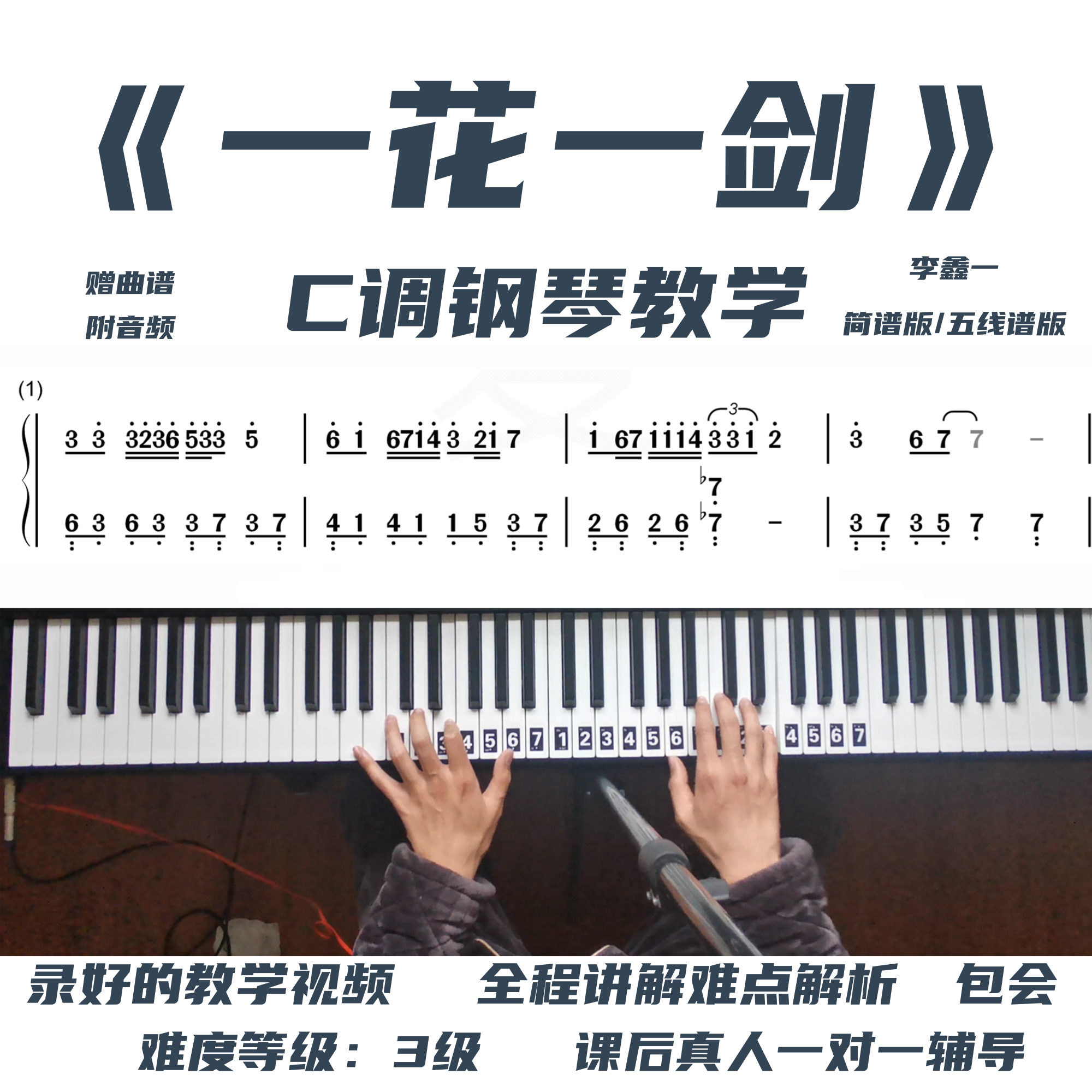 一花一剑 零基础钢琴教学 全程讲解 包会 附曲谱 成人钢琴 李鑫一