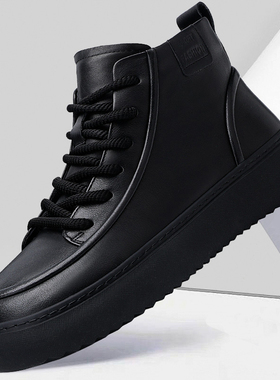 云棉冬季丝绒绣花男鞋，新款休闲厚底真皮trbottomy多功能高帮运