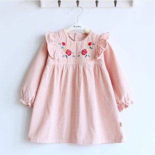 秋冬灯芯绒女童宝宝罩衣加长款羽绒服防脏护衣纯棉防水韩版反穿衣