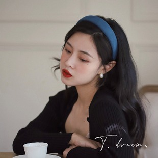 复古港风发箍发带超仙宽边克莱因蓝高级气质百搭头箍 半山咖啡