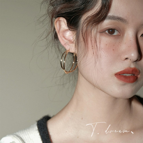 nicedream时髦女双层圈圈耳环