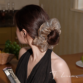 复古头绳头饰 珠光薄纱双层发圈发饰女丸子头法式 慵懒午后 法式