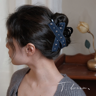 百搭小众星星牛仔布抓夹大号鲨鱼夹发量多半扎发发卡头饰 星芒