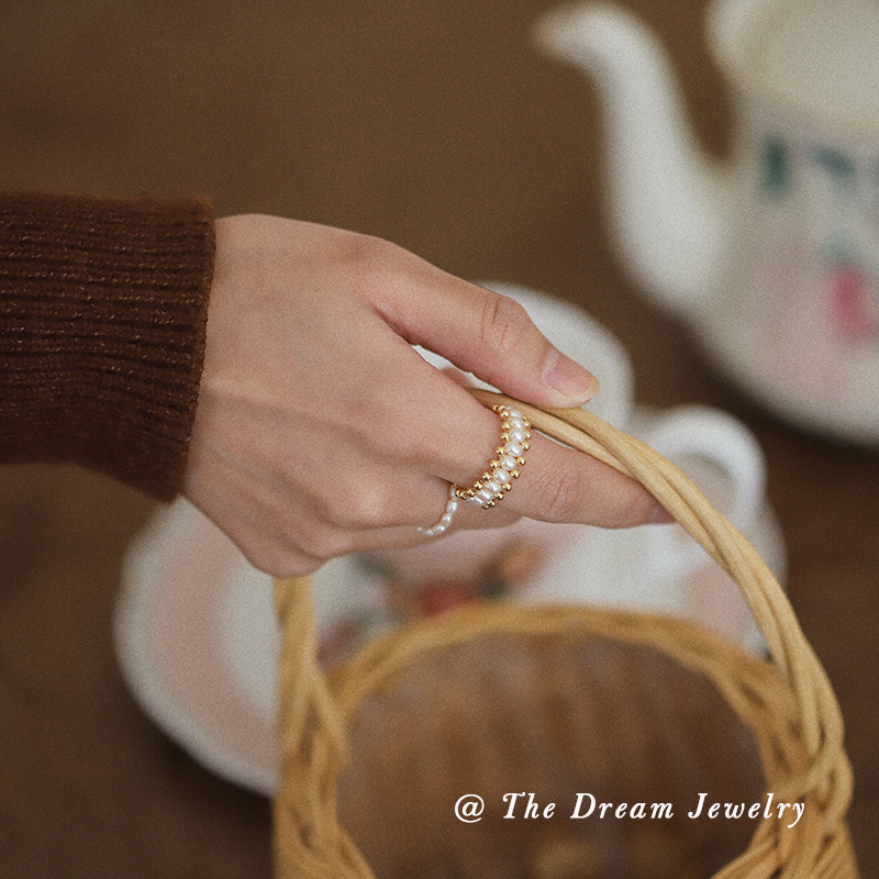 轻奢小众设计多层叠戴珍珠戒指
