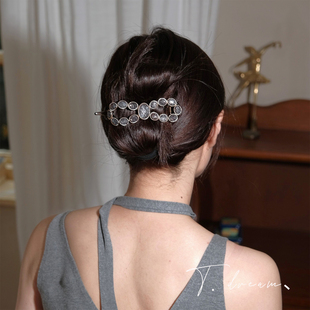 重工盘发马尾夹丸子头饰女后脑勺发饰扭扭发夹 法式 灰调小夜曲